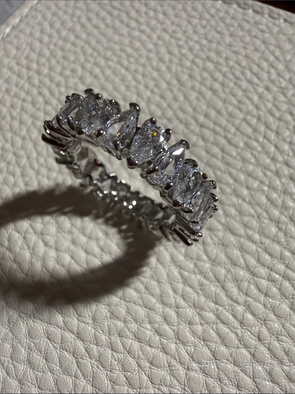 Sparkling White Lab Sapphire Eternity Band - 18K White Gold Filled Ring - Size 8
